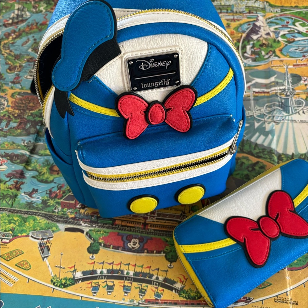 Loungefly Donald Duck Backpack with matching wallet